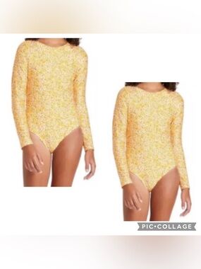 ART CLASS Girl’s Long Sleeve Swimsuit Ditsy Floral One Piece Yellow Size 10
